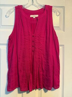 LOFT Hot Pink Sleeveless Pintuck Camisole